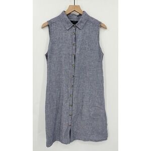 Tahari Dress Womens Large Blue 100% Linen Button Lightweight Pockets NEW